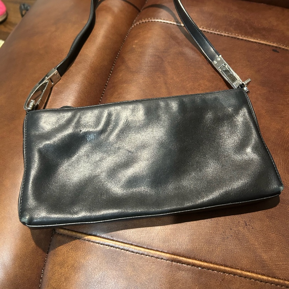 DKNY Black Leather Clutch with Strap.
